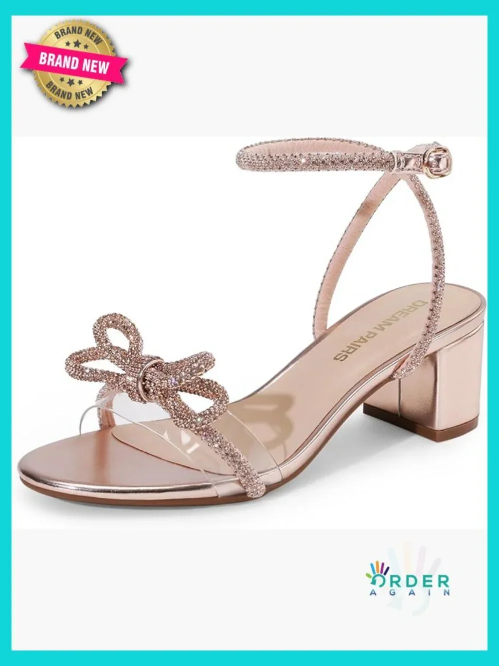 Double Bow Rhinestone Crystal Sandals Low Chunky Heels Slingback Dress Shoes